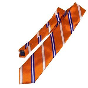 Paul Fredrick Orange & Blue Striped Silk Tie professional dressy colorful sporty